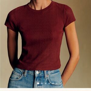 Sezane Camil t shirt Women's Burgundy Short Sleeve Top